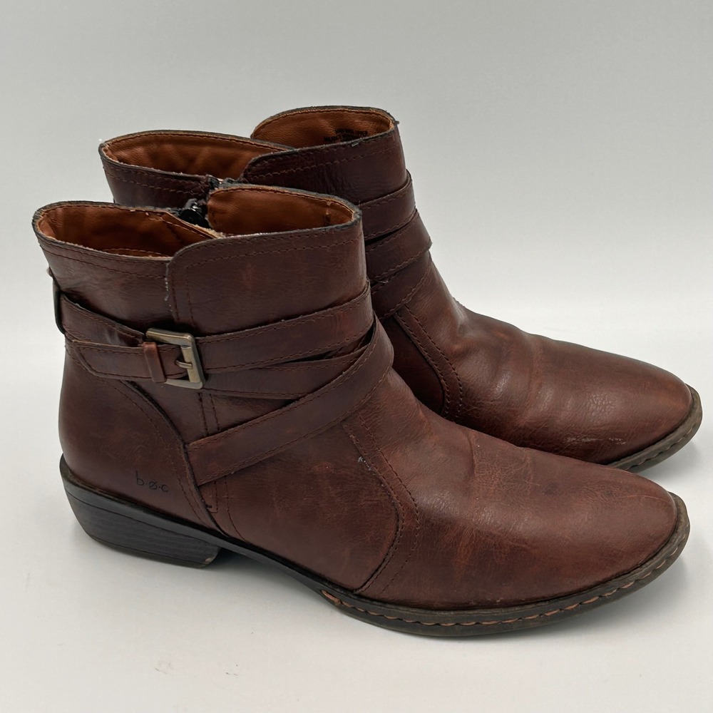 B.O.C. Womens Brown Faux‎ Leather Buckle Strap Ankle Boots Size 7.5M CHH16